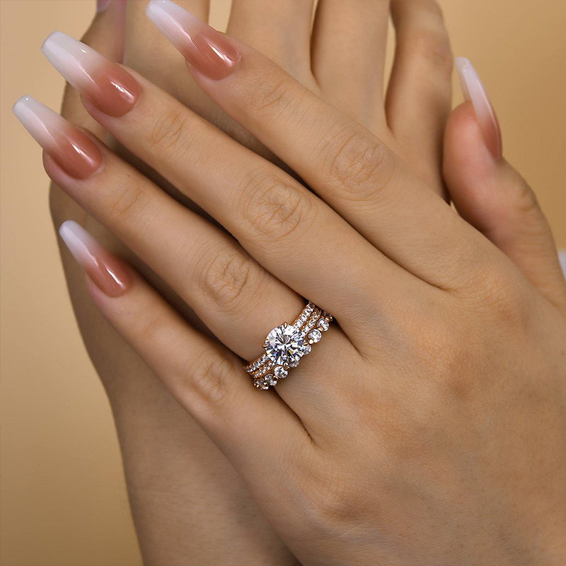 Rose Gold Classic Round Cut Wedding Set  In Sterling Silver-Sterling Silver-lornajewelry