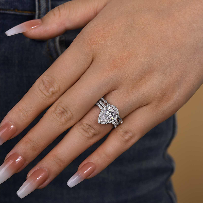 Halo Pear Cut 3PC Wedding Ring Set Created White Sapphire In White Gold-Sterling Silver-lornajewelry
