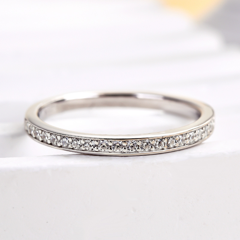 Exclusive Channel Set Curved Half Wedding Band In Sterling Silver-Sterling Silver-lornajewelry