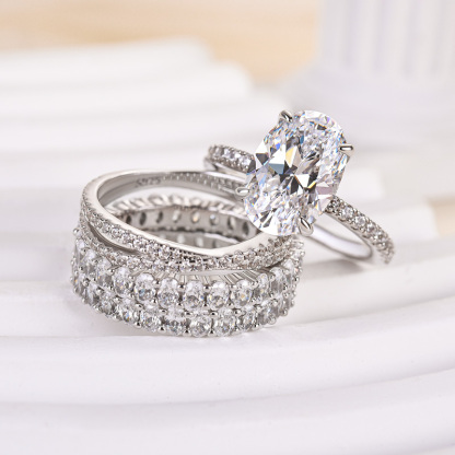 Honorable Oval Cut 4PC Ring Set-Sterling Silver-lornajewelry