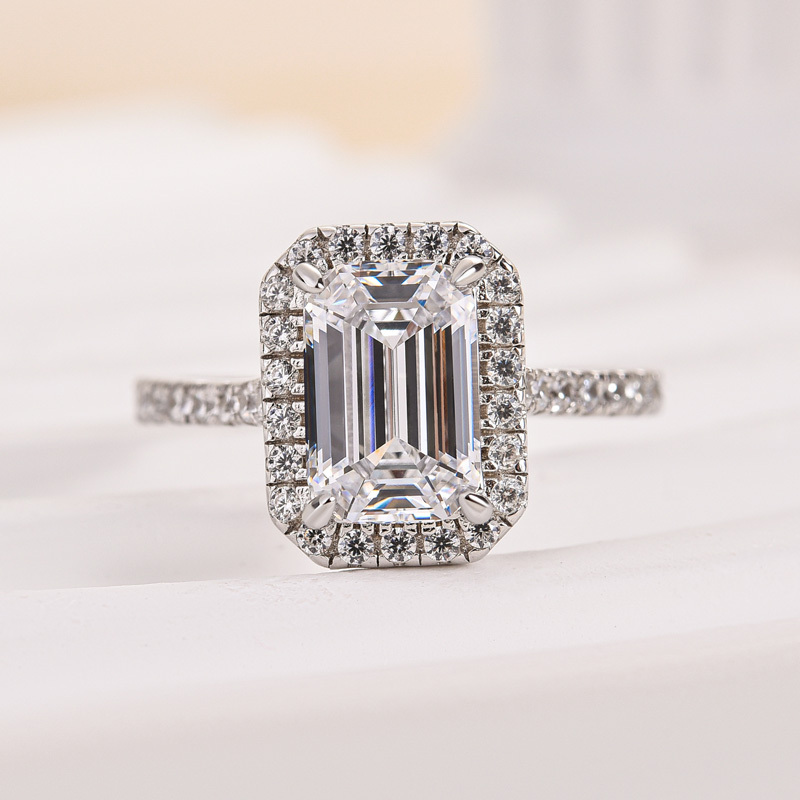 2Ct Attractive Halo Emerald Cut Engagement Ring-Sterling Silver-lornajewelry