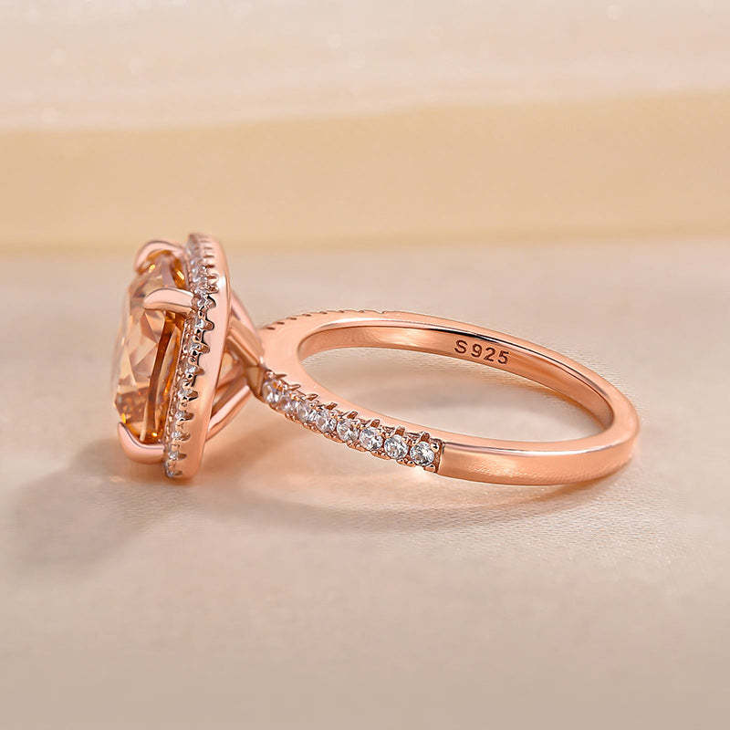 4Ct Elegant Rose Gold Halo Cushion Cut Champagne Engagement Ring In Sterling Silver-Sterling Silver-lornajewelry