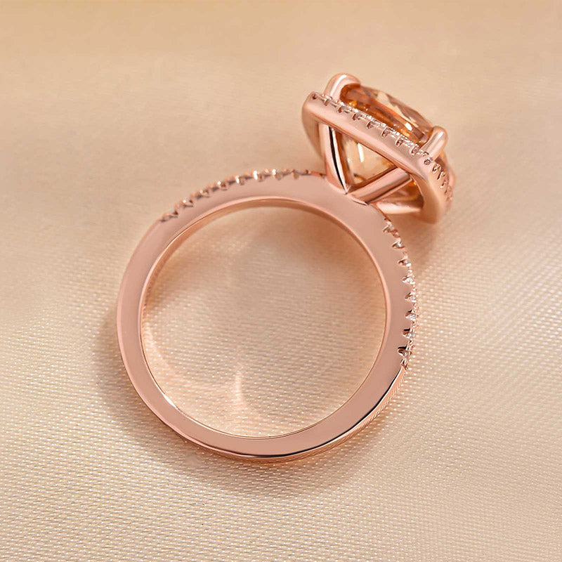 4Ct Elegant Rose Gold Halo Cushion Cut Champagne Engagement Ring In Sterling Silver-Sterling Silver-lornajewelry
