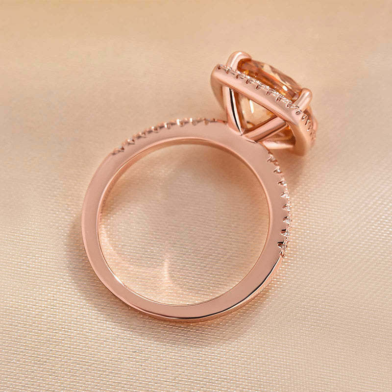 4Ct Elegant Rose Gold Halo Cushion Cut Champagne Engagement Ring In Sterling Silver-Sterling Silver-lornajewelry