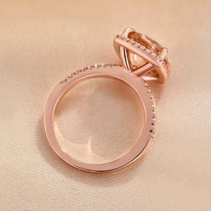 4Ct Elegant Rose Gold Halo Cushion Cut Champagne Engagement Ring In Sterling Silver-Sterling Silver-lornajewelry