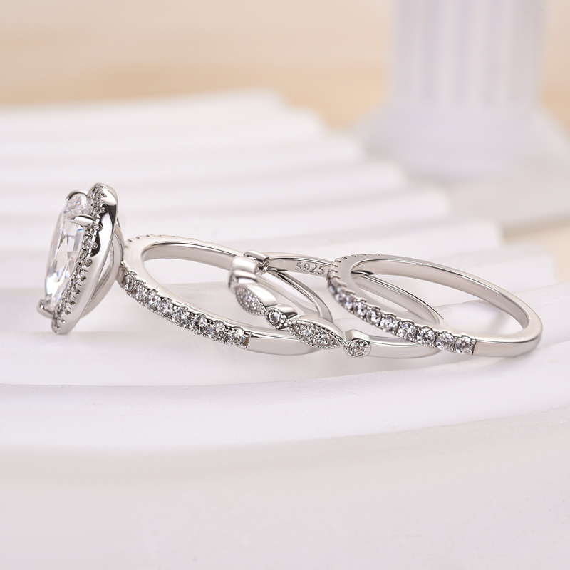 Halo Pear Cut 3PC Wedding Ring Set Created White Sapphire In White Gold-Sterling Silver-lornajewelry