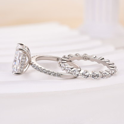 Stunning Radiant Cut  Wedding Set In Sterling Silver-Sterling Silver-lornajewelry