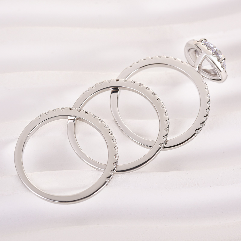 Classic Round Cut Halo 3-Pieces Wedding Set In Sterling Silver-Sterling Silver-lornajewelry