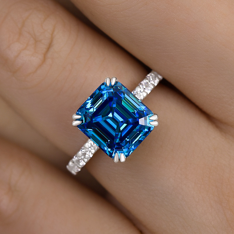 4.5Ct Noble Blue Sapphire Emerald Cut Engagement Ring-Sterling Silver-lornajewelry