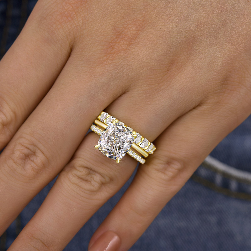 Excellent Cushion Cut 3PC Women's Wedding Ring Set In Sterling Silver-Sterling Silver-lornajewelry