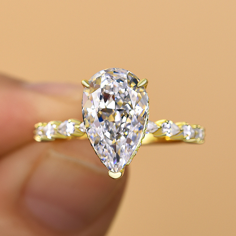 3.5Ct Lovely Pear Cut Engagement Ring In Sterling Silver-Sterling Silver-lornajewelry