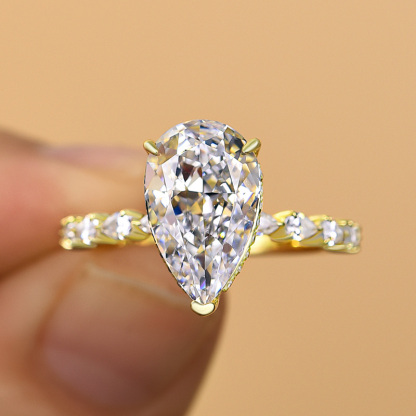 3.5Ct Lovely Pear Cut Engagement Ring In Sterling Silver-Sterling Silver-lornajewelry