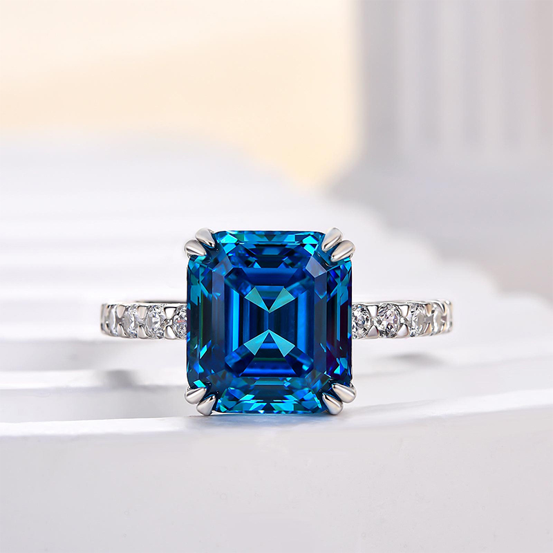 4.5Ct Noble Blue Sapphire Emerald Cut Engagement Ring-Sterling Silver-lornajewelry