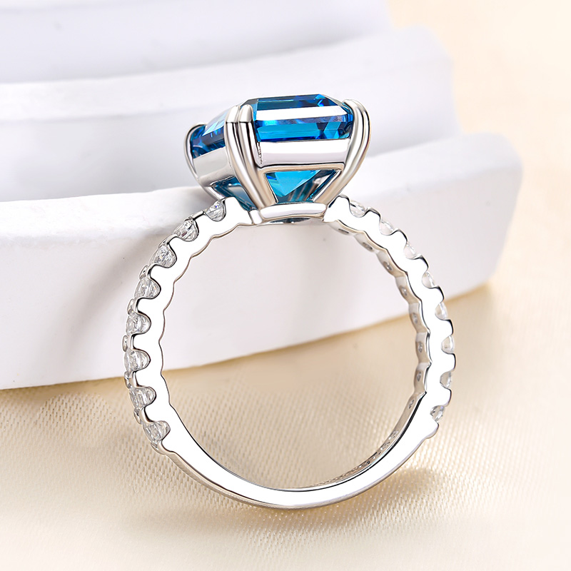 4.5Ct Noble Blue Sapphire Emerald Cut Engagement Ring-Sterling Silver-lornajewelry