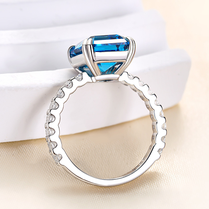 4.5Ct Noble Blue Sapphire Emerald Cut Engagement Ring-Sterling Silver-lornajewelry