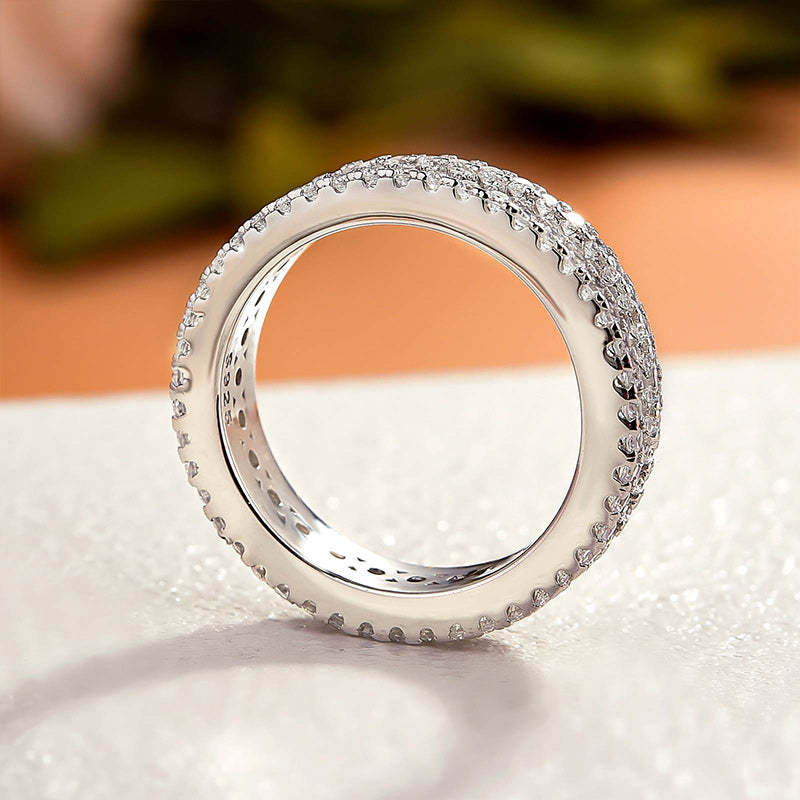 Sparkle 3 Row Design Round Cut Women's Wedding Band In Sterling Silver-Sterling Silver-lornajewelry