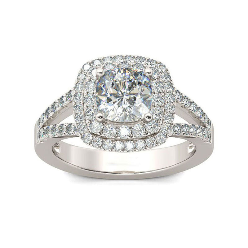 2Ct Double Halo Cushion Split Shank Pave Engagement Ring-Sterling Silver-lornajewelry