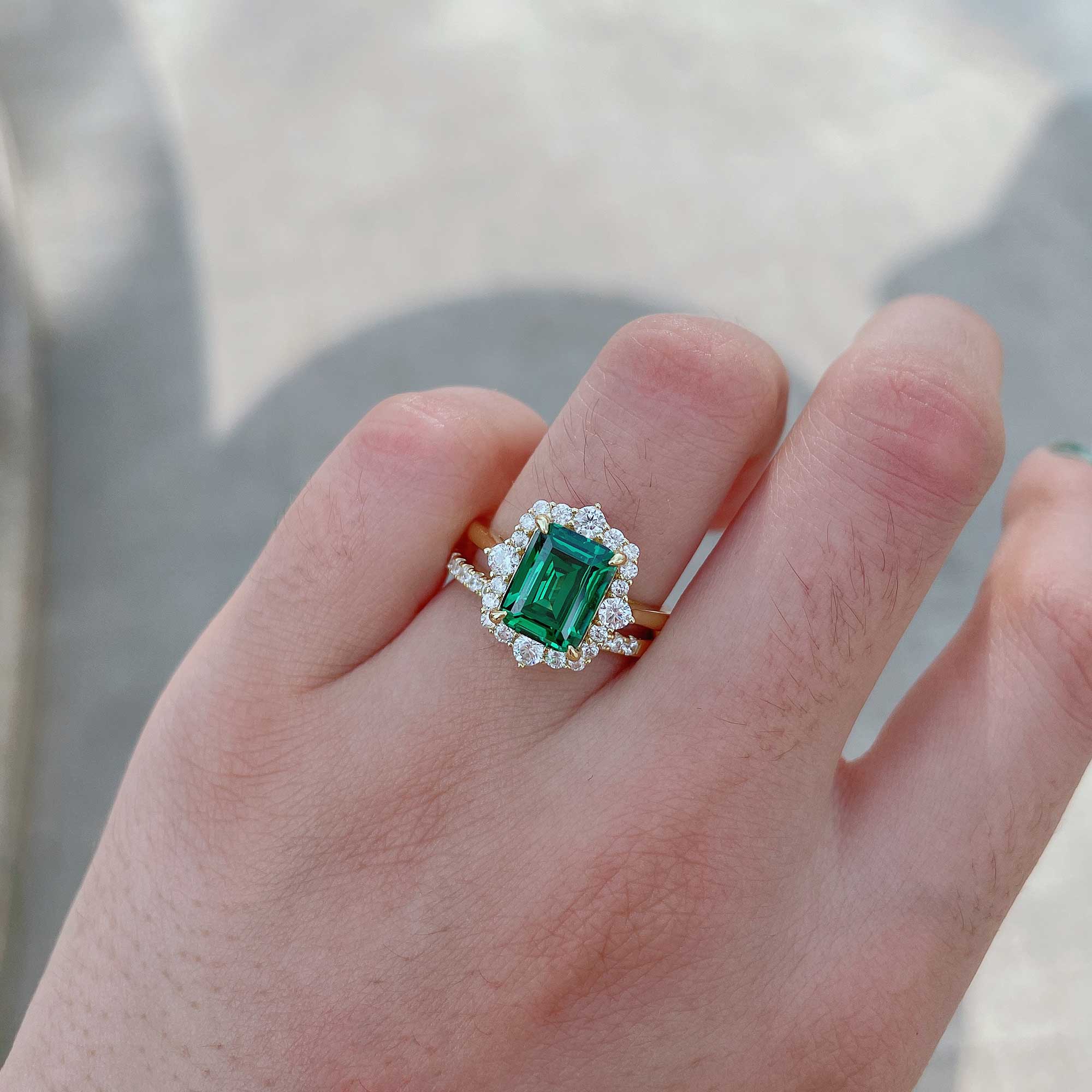 Exclusive Yellow Gold Halo Emerald Cut Wedding Sets In Sterling Silver-Sterling Silver-lornajewelry