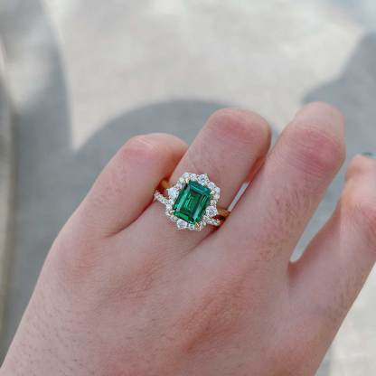 Exclusive Yellow Gold Halo Emerald Cut Wedding Sets In Sterling Silver-Sterling Silver-lornajewelry