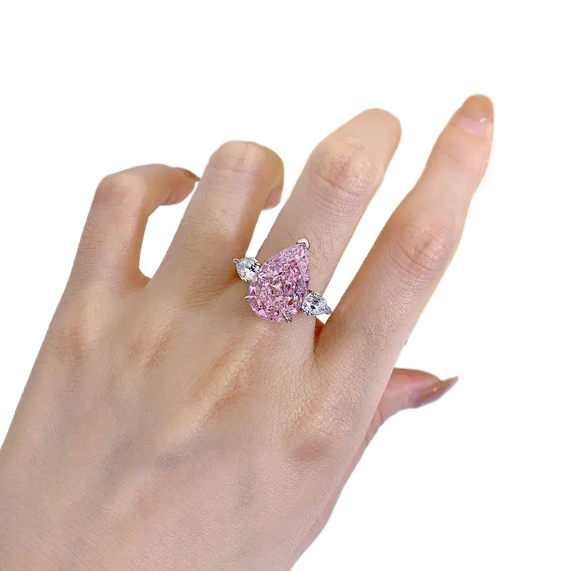 8Ct Elegant Pear Cut Pink Sapphire Three Stone Engagement Ring In Sterling Silver-Sterling Silver-lornajewelry