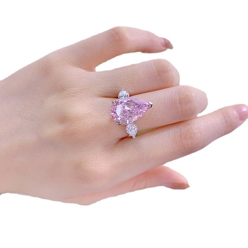 8Ct Elegant Pear Cut Pink Sapphire Three Stone Engagement Ring In Sterling Silver-Sterling Silver-lornajewelry
