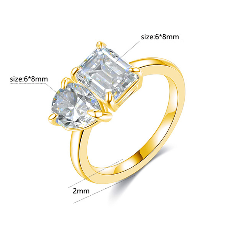 3Ct Moissanite Unique Toi et Moi Design Emerald Cut & Pear Cut Engagement Ring