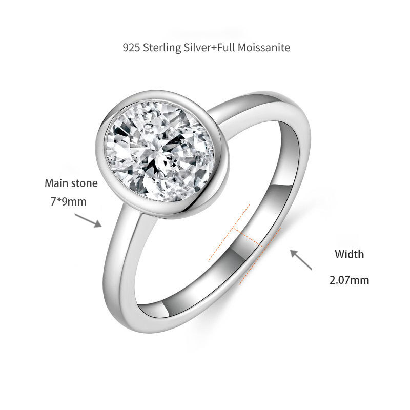 2Ct Moissanite Oval Cut Solitaire Bezel Sterling Silver Engagement Ring-Sterling Silver-lornajewelry