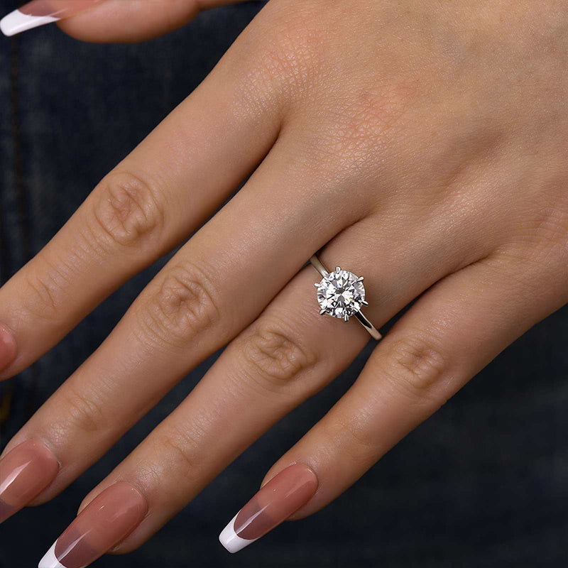 2Ct Moissanite 6 Prong Round Cut Promise Ring-Sterling Silver-lornajewelry