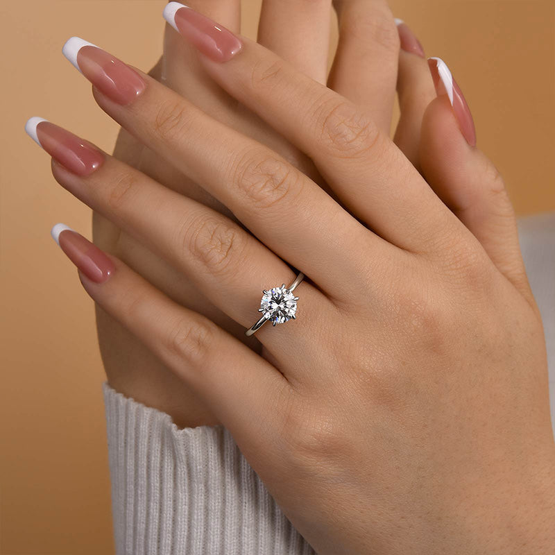 2Ct Moissanite 6 Prong Round Cut Promise Ring-Sterling Silver-lornajewelry