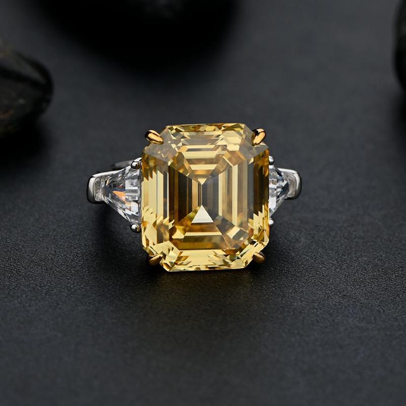 7Ct Yellow Sapphire Asscher Cut and Trillion Cut Three Stone Engagement Ring for Her-Sterling Silver-lornajewelry