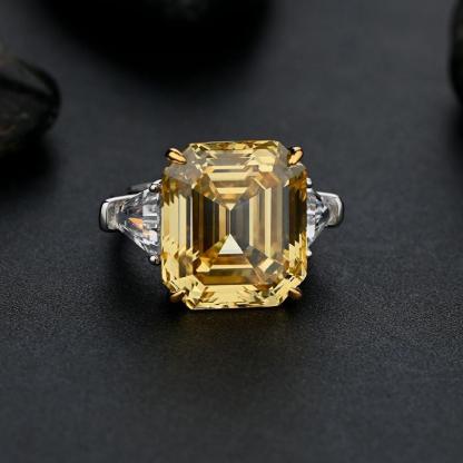 7Ct Yellow Sapphire Asscher Cut and Trillion Cut Three Stone Engagement Ring for Her-Sterling Silver-lornajewelry