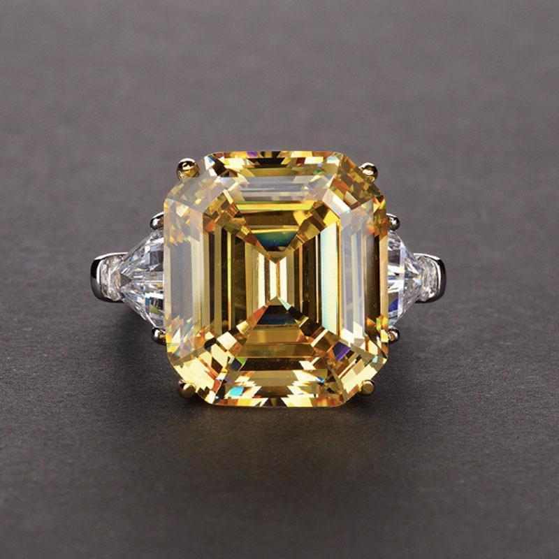 7Ct Yellow Sapphire Asscher Cut and Trillion Cut Three Stone Engagement Ring for Her-Sterling Silver-lornajewelry