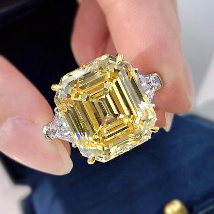 7Ct Yellow Sapphire Asscher Cut and Trillion Cut Three Stone Engagement Ring for Her-Sterling Silver-lornajewelry