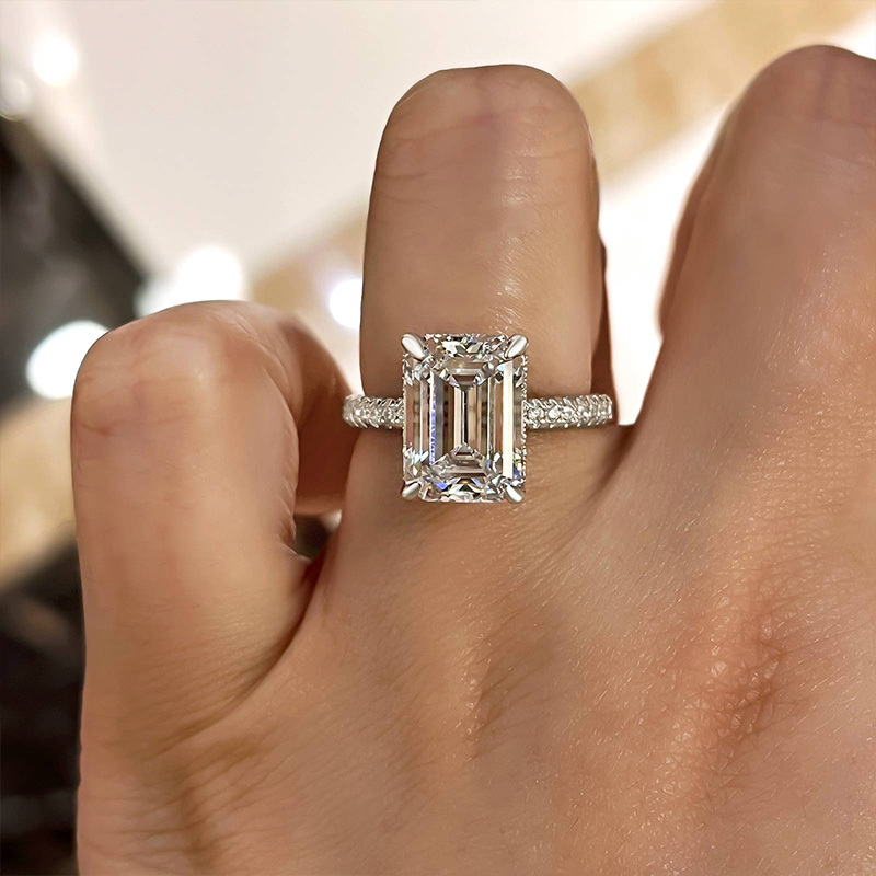 4Ct Gorgeous Emerald Cut Engagement Ring For Women In Sterling Silver-Sterling Silver-lornajewelry
