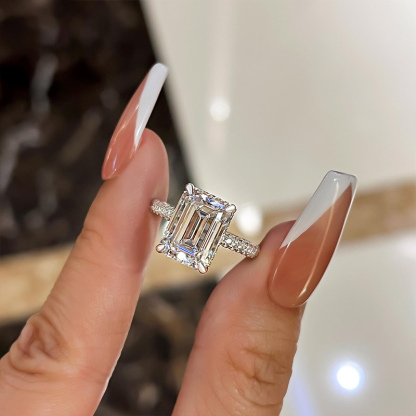 4Ct Gorgeous Emerald Cut Engagement Ring For Women In Sterling Silver-Sterling Silver-lornajewelry