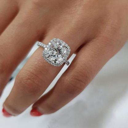 4Ct Amazing Cushion Cut Halo Engagement Ring In Sterling Silver-Sterling Silver-lornajewelry
