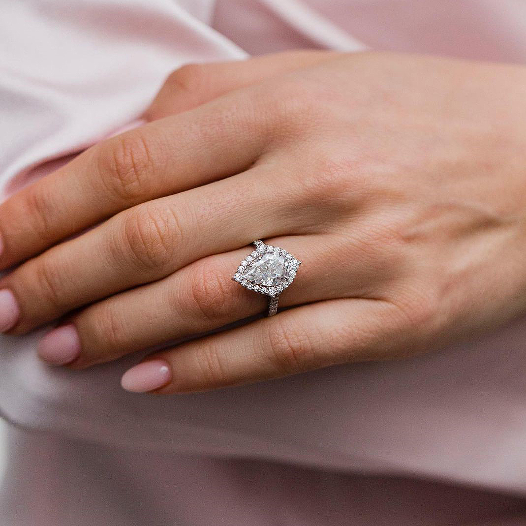 3.3Ct Stunning Yellow Gold Halo Pear Cut Elegant Engagement Ring In Sterling Silver-Sterling Silver-lornajewelry