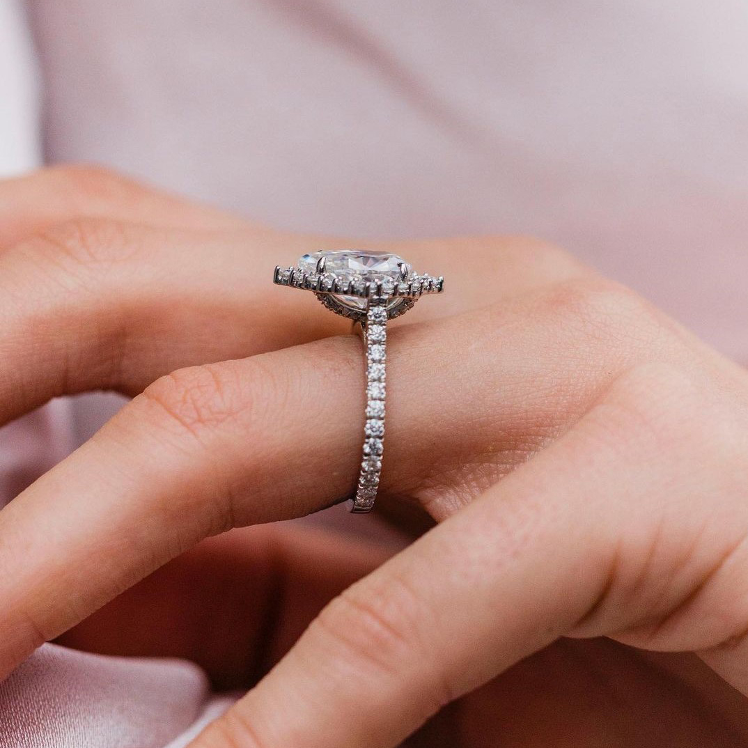 3.3Ct Stunning Yellow Gold Halo Pear Cut Elegant Engagement Ring In Sterling Silver-Sterling Silver-lornajewelry