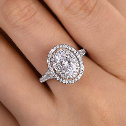 2Ct Luxury Split Shank Double Halo Oval Cut Engagement Ring In Sterling Silver-Sterling Silver-lornajewelry