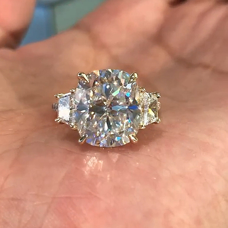 7Ct Noble Cushion Cut Three Stone Engagement Ring In Sterling Silver-Sterling Silver-lornajewelry