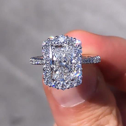3Ct Temperamental Halo Radiant Cut  Engagement Ring-Sterling Silver-lornajewelry