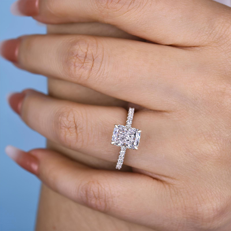 1.5Ct Elegant Sterling Silver Radiant Cut  Engagement Ring-Sterling Silver-lornajewelry