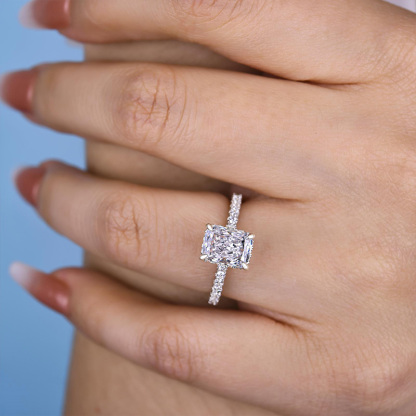 1.5Ct Elegant Sterling Silver Radiant Cut  Engagement Ring-Sterling Silver-lornajewelry