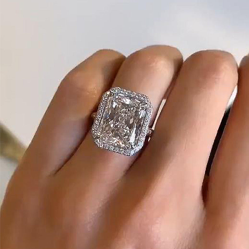 6Ct Luxury Halo Radiant Cut  Engagement Ring-Sterling Silver-lornajewelry