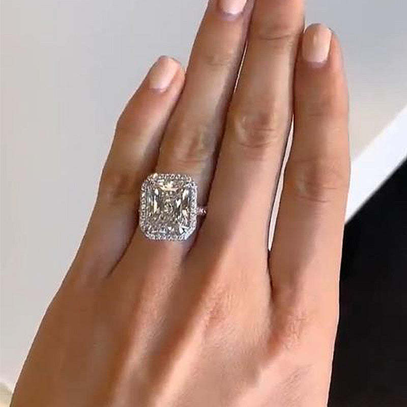 6Ct Luxury Halo Radiant Cut  Engagement Ring-Sterling Silver-lornajewelry