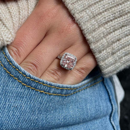 3Ct Excellent Halo Radiant Cut Pink Stone Engagement Ring-Sterling Silver-lornajewelry