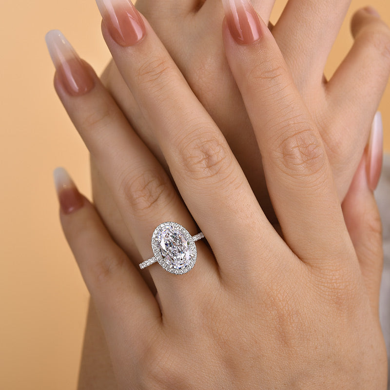 3Ct Lovely Halo Oval Cut Engagement Ring For Women In Sterling Silver-Sterling Silver-lornajewelry