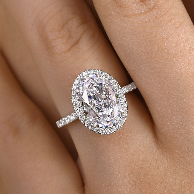 3Ct Lovely Halo Oval Cut Engagement Ring For Women In Sterling Silver-Sterling Silver-lornajewelry