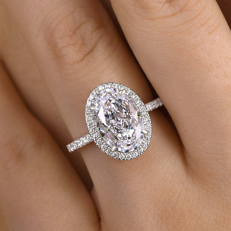 3Ct Lovely Halo Oval Cut Engagement Ring For Women In Sterling Silver-Sterling Silver-lornajewelry