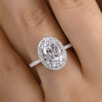 3Ct Lovely Halo Oval Cut Engagement Ring For Women In Sterling Silver-Sterling Silver-lornajewelry